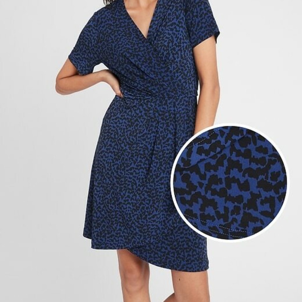 Blue and Black Patterned Wrap Dress